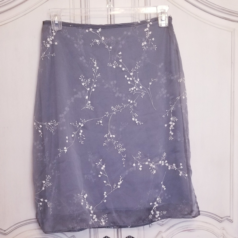 Apostrophe gray print skirt 12 lined EUC